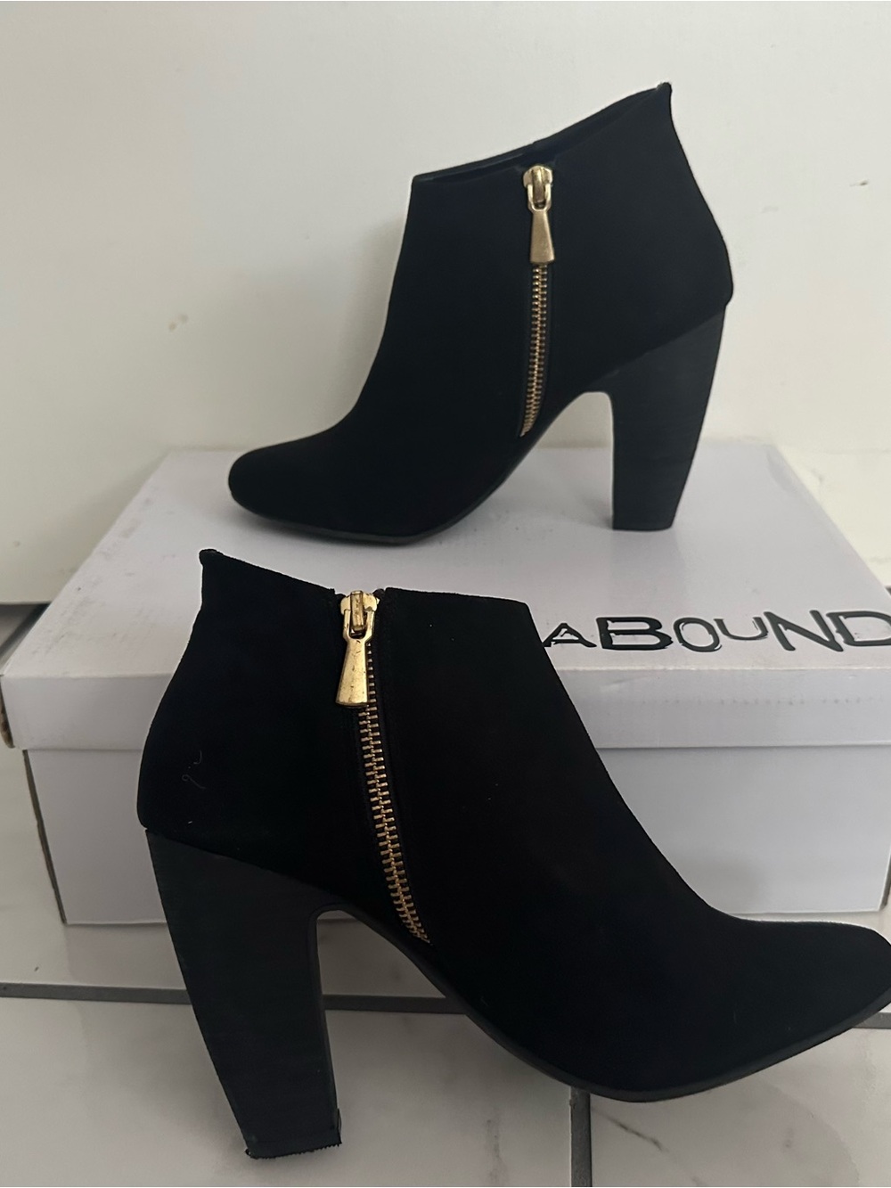Abound Black Suede Ankle Booties with Gold Zip